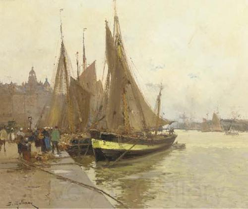 Eugene Galien-Laloue A bustling quayside Norge oil painting art